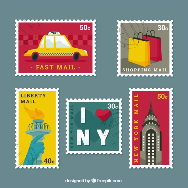 老式纽约邮票平面设计