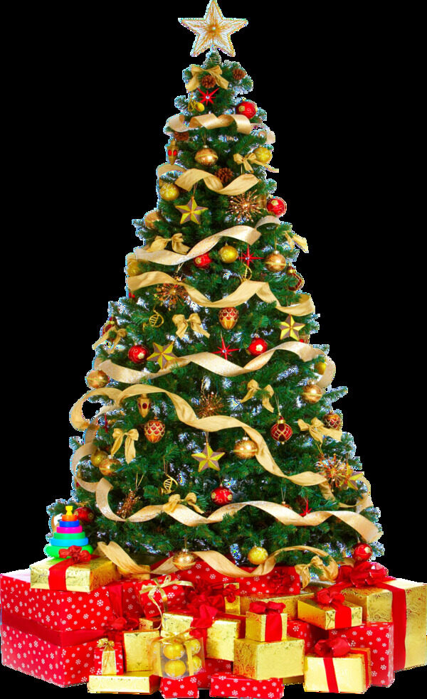 装饰精美的圣诞树和圣诞礼物PNG素材