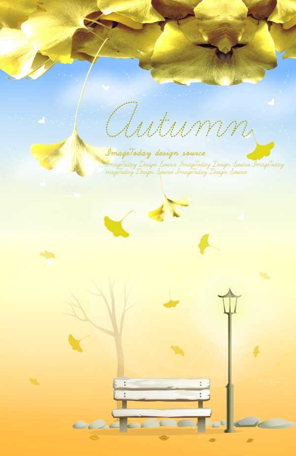 秋天色彩黄色蓝色英文叶子落叶