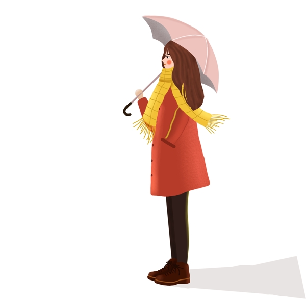 卡通手绘撑着伞的女孩