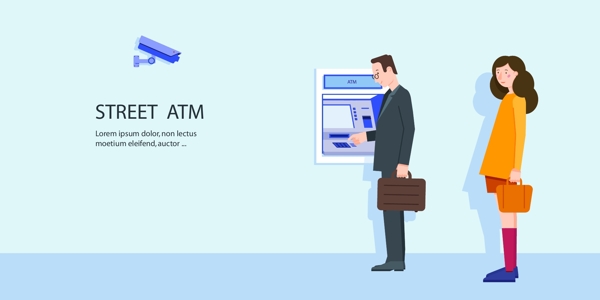 ATM机取款的人物插画