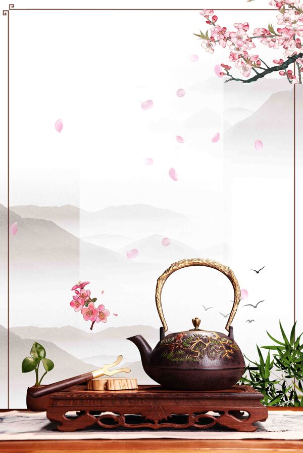 中国风茶艺边框背景