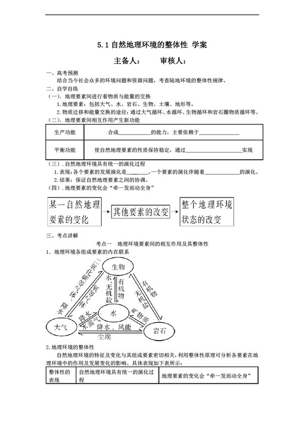 地理人教版5.1自然环境的整体性学案