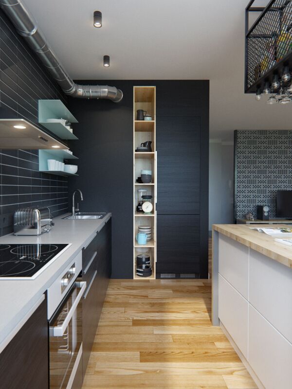 欧式经典大气厨房壁柜黑色墙面装修效果图
