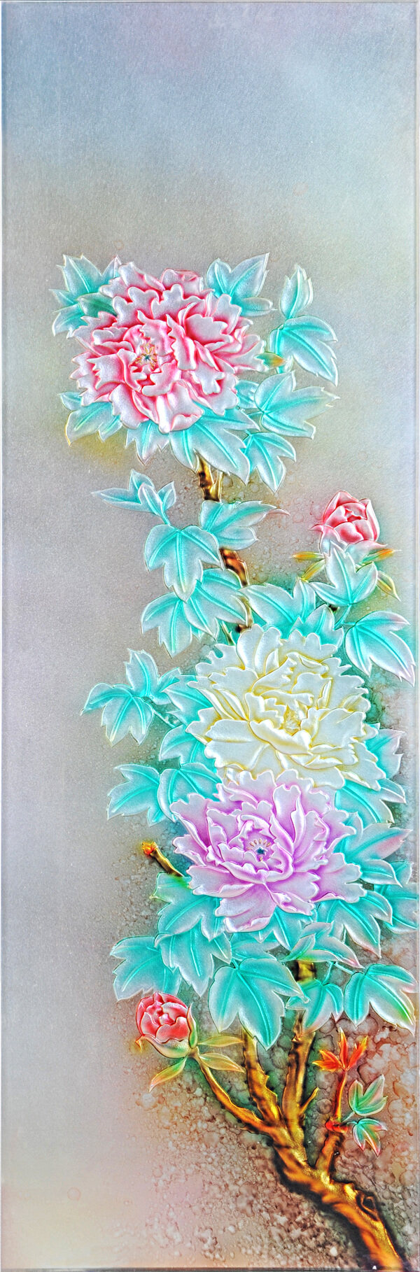 彩色浮雕花卉背景墙