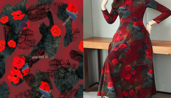 红花连衣裙图片