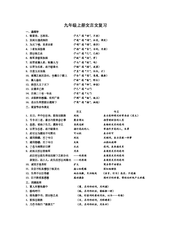 语文人教版九年级上册文言文复习