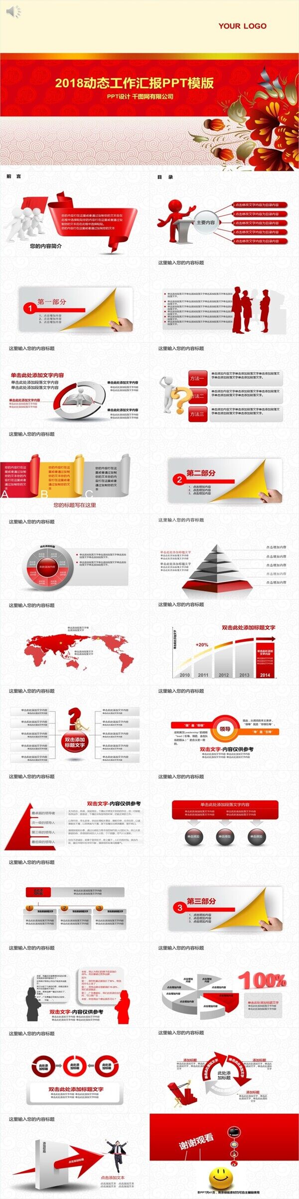 2018中国传统元素红商务工作汇报计划总结PPT模版