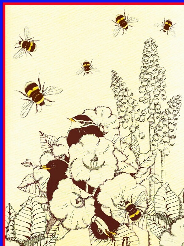 水彩蜜蜂蝴蝶花图片