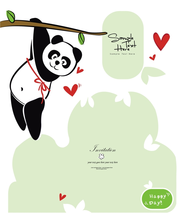 吊在树上的可爱熊猫背景模板