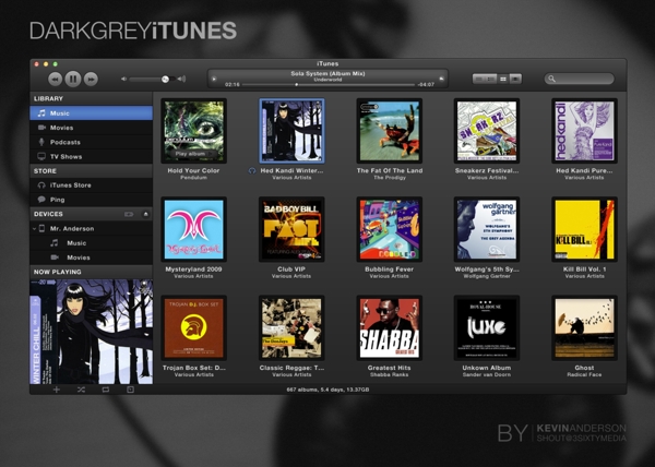 暗灰色的翻新的iTunes的界面PSD