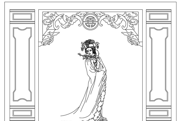 古典美女线描图图片