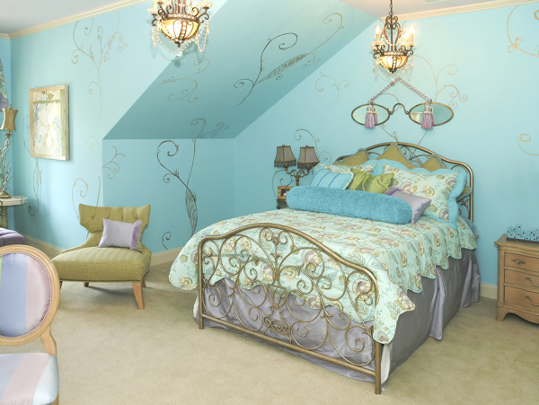 蓝色欧式卧室装饰图片