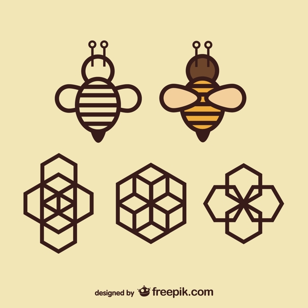 几何图标蜜蜂和蜂巢