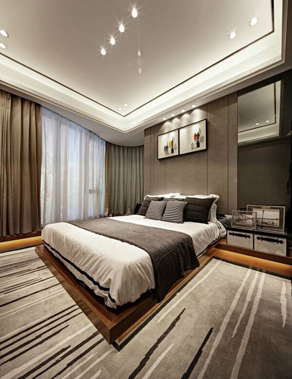 现代简约卧室条纹地毯室内装修效果图