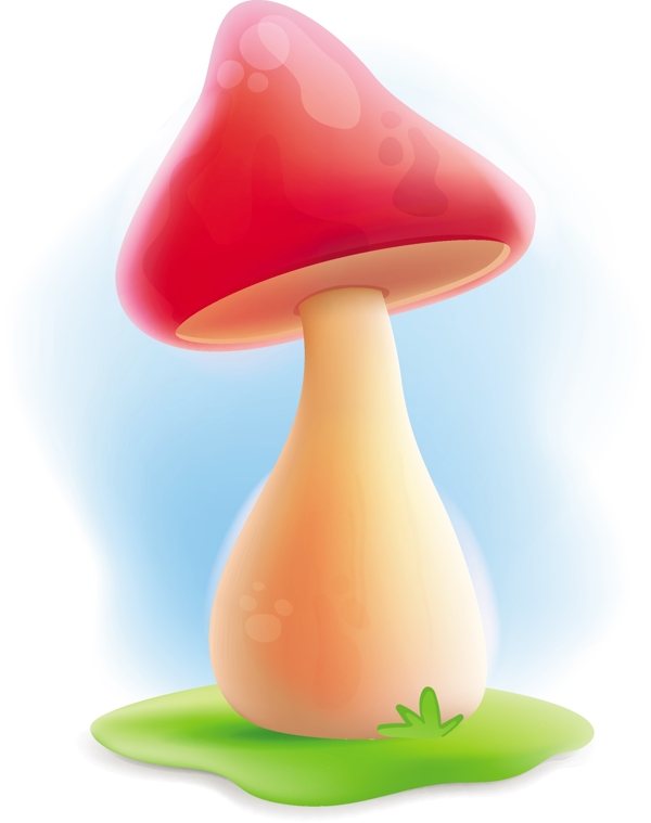 生长在草地上尖尖的红色蘑菇