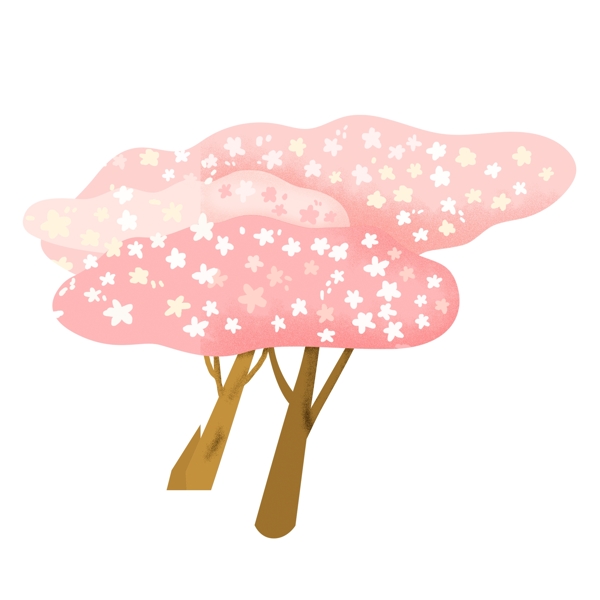 手绘粉色树枝卡通透明素材