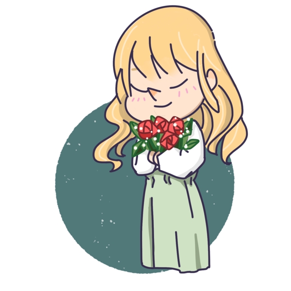 可爱女孩手持玫瑰花