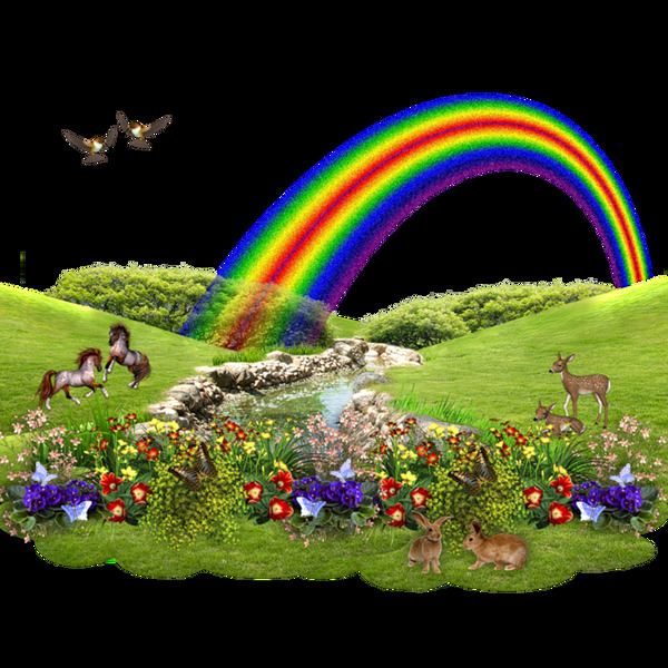 创意草坪彩虹png元素素材
