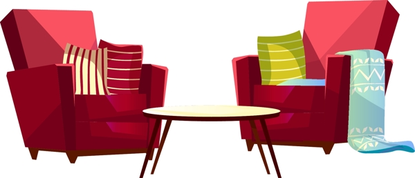 红色沙发和圆形小茶几可商用元素