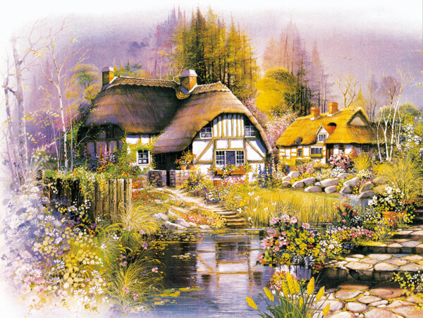 托马斯乡村小屋风景油画