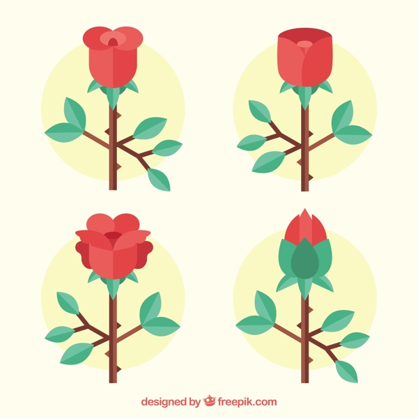 四个漂亮的玫瑰平面设计素材