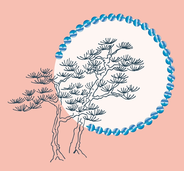 印花矢量图树色彩粉色蓝色免费素材