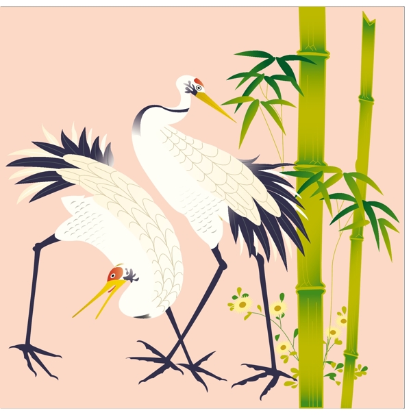 竹子白鹤装饰图
