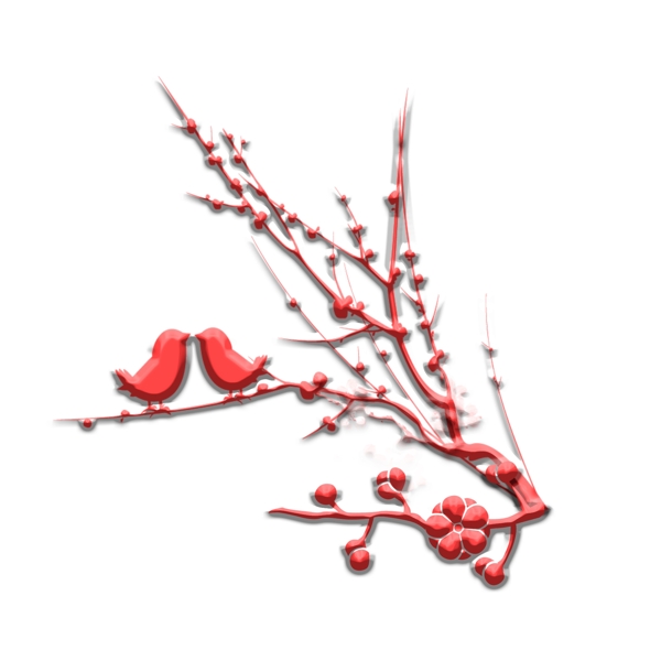 手绘中国风红色树枝梅花