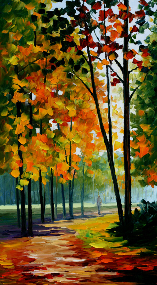 油画秋天的森林图片