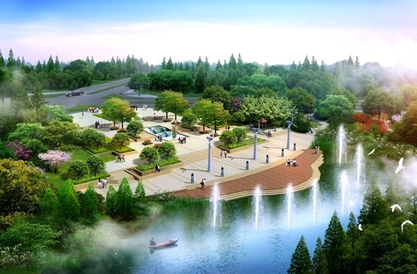 湖边休闲广场景观环境图片