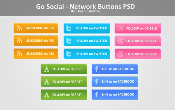 详细的社会媒体动作按钮设置PSD