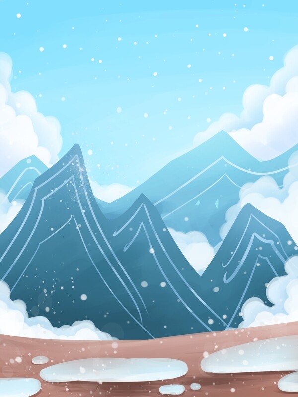 手绘雪山蓝天背景素材