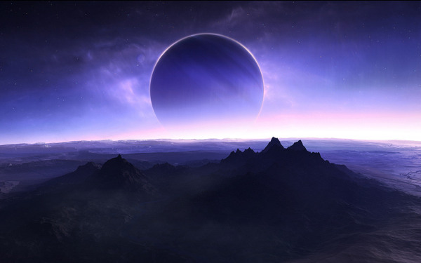 紫色星球湖面山脉背景