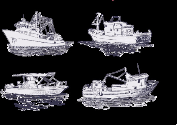 手绘素描风格渔船免抠png透明图层素材