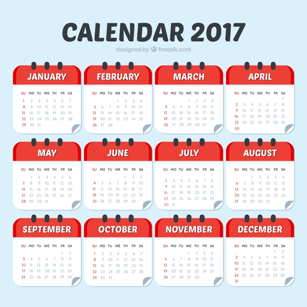 红色2017日历模板
