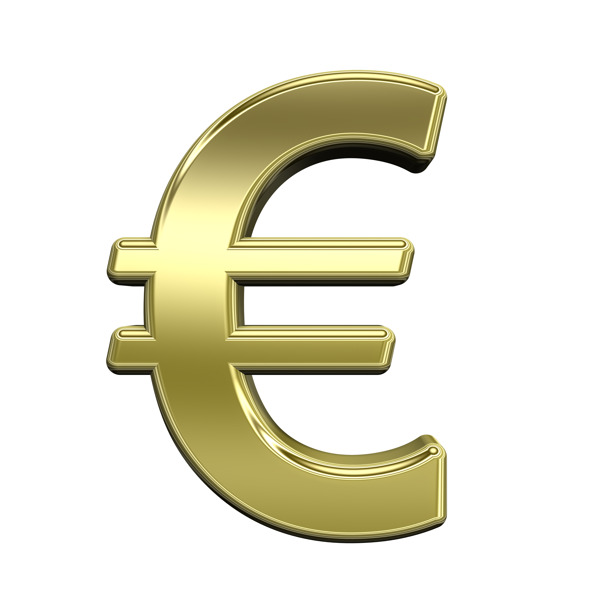欧元符号从闪亮的金色字母集