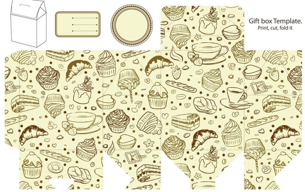 蛋糕线稿礼盒平面图图片
