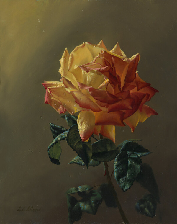 黄玫瑰油画图片