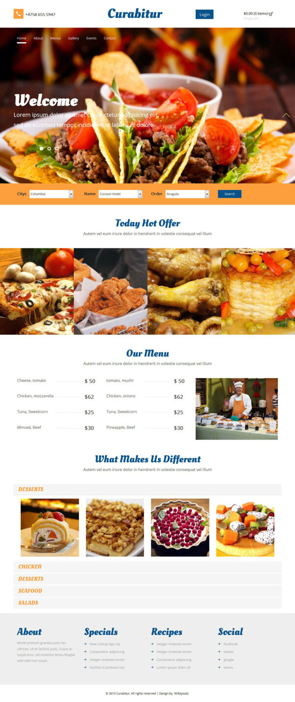 欧式美食快餐响应式网站模板