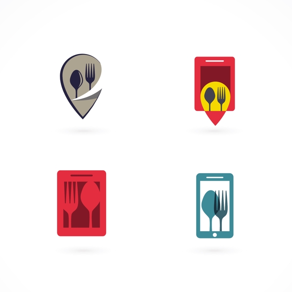 四餐厅和移动应用的标志