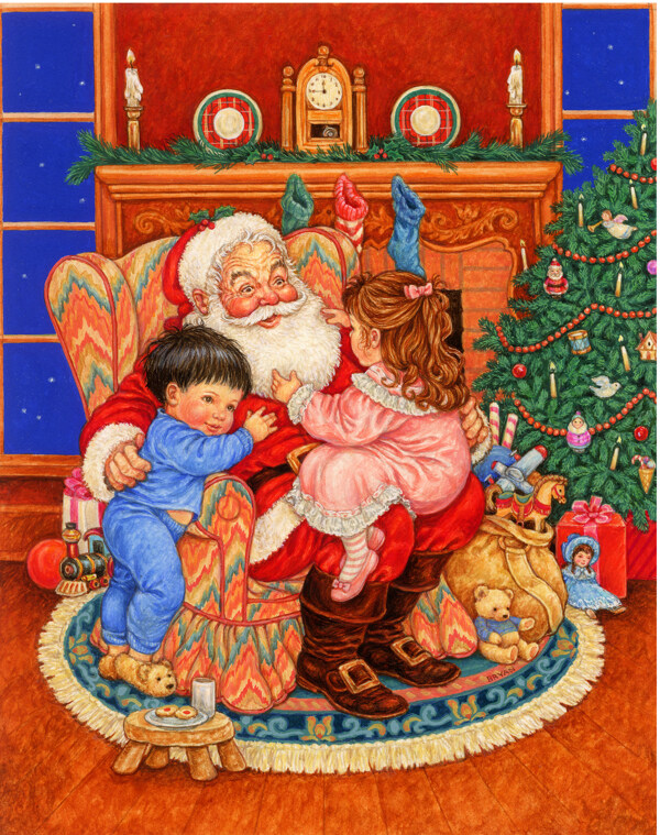 抱小孩的圣诞老人图片