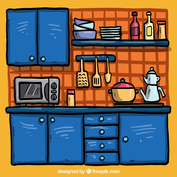 卡通蓝色厨房