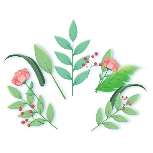 手绘绿色植物花朵设计元素