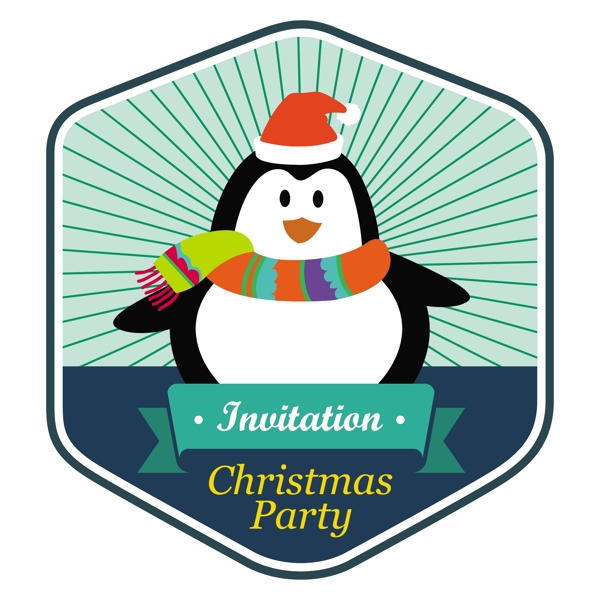 圣诞晚会的请柬设计可爱的企鹅自由向量