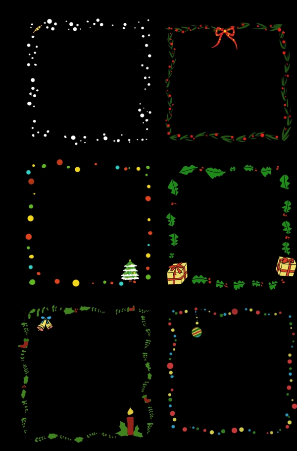 圣诞节边框红绿色系手绘插画圣诞礼物边框PNG