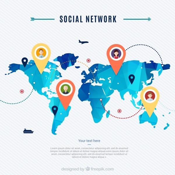 社交网络世界地图矢量素材图片