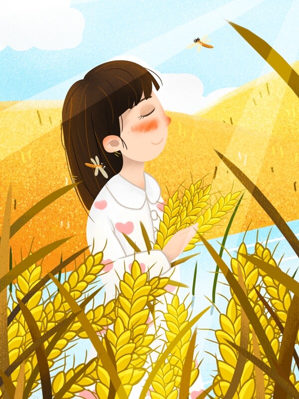 芒种节气女孩抱麦子