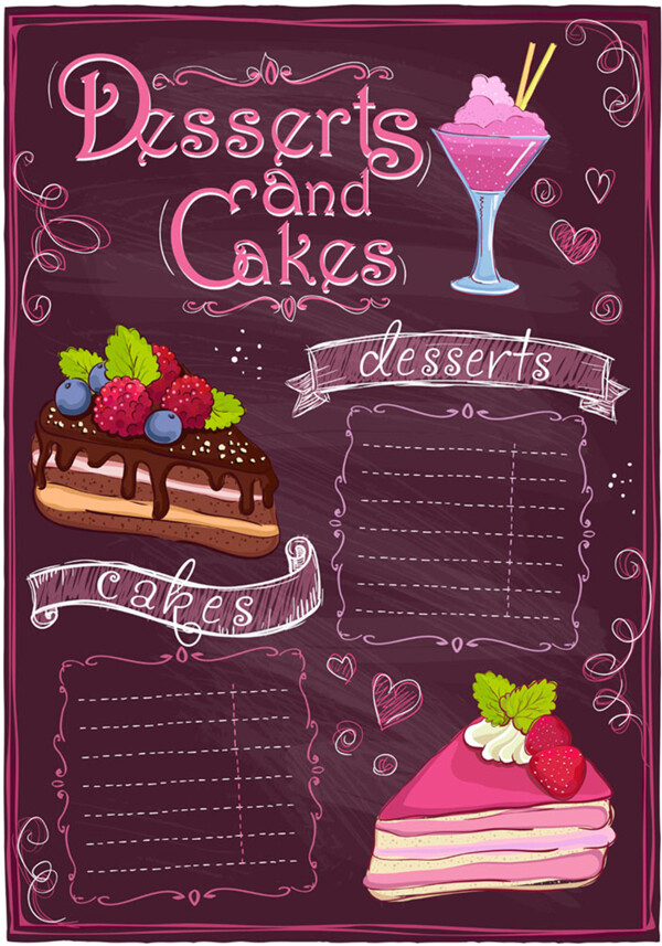 粉色蛋糕饮料菜单图片