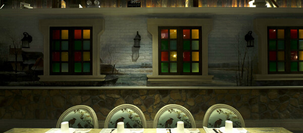 复古室内餐厅背景墙装修效果图